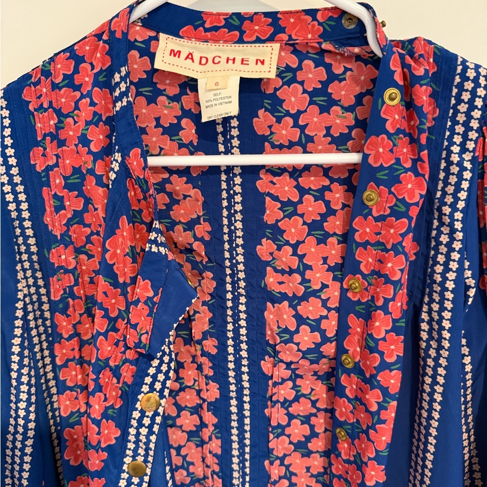 Anthropologie Blue and Red Long Sleeve Dress